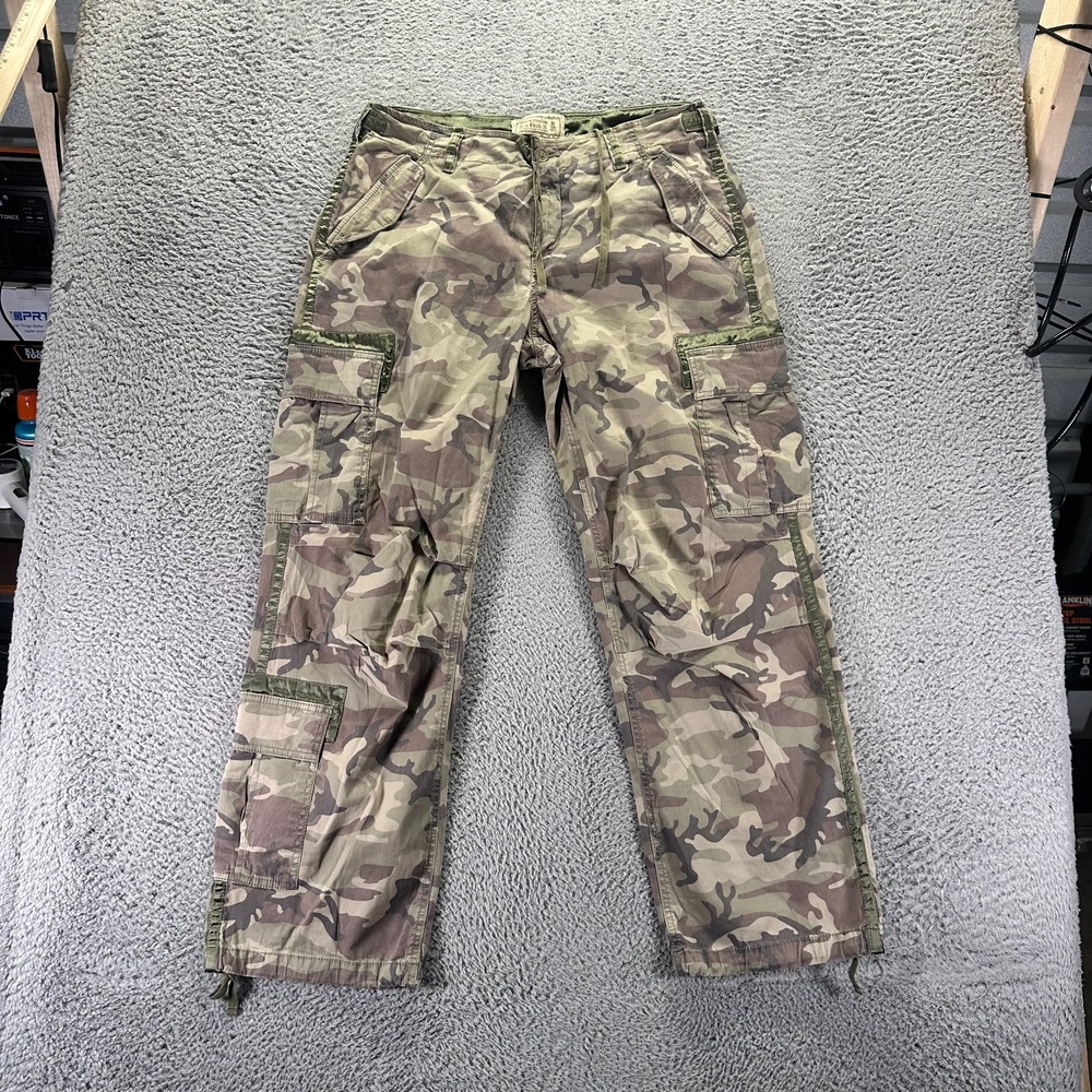 VTG Abercrombie & Fitch Pant Womens 12 Green Camo Cargo Straight Baggy Hunting